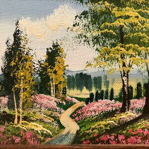Vintage Acrylic Painting, Country Road and Trees